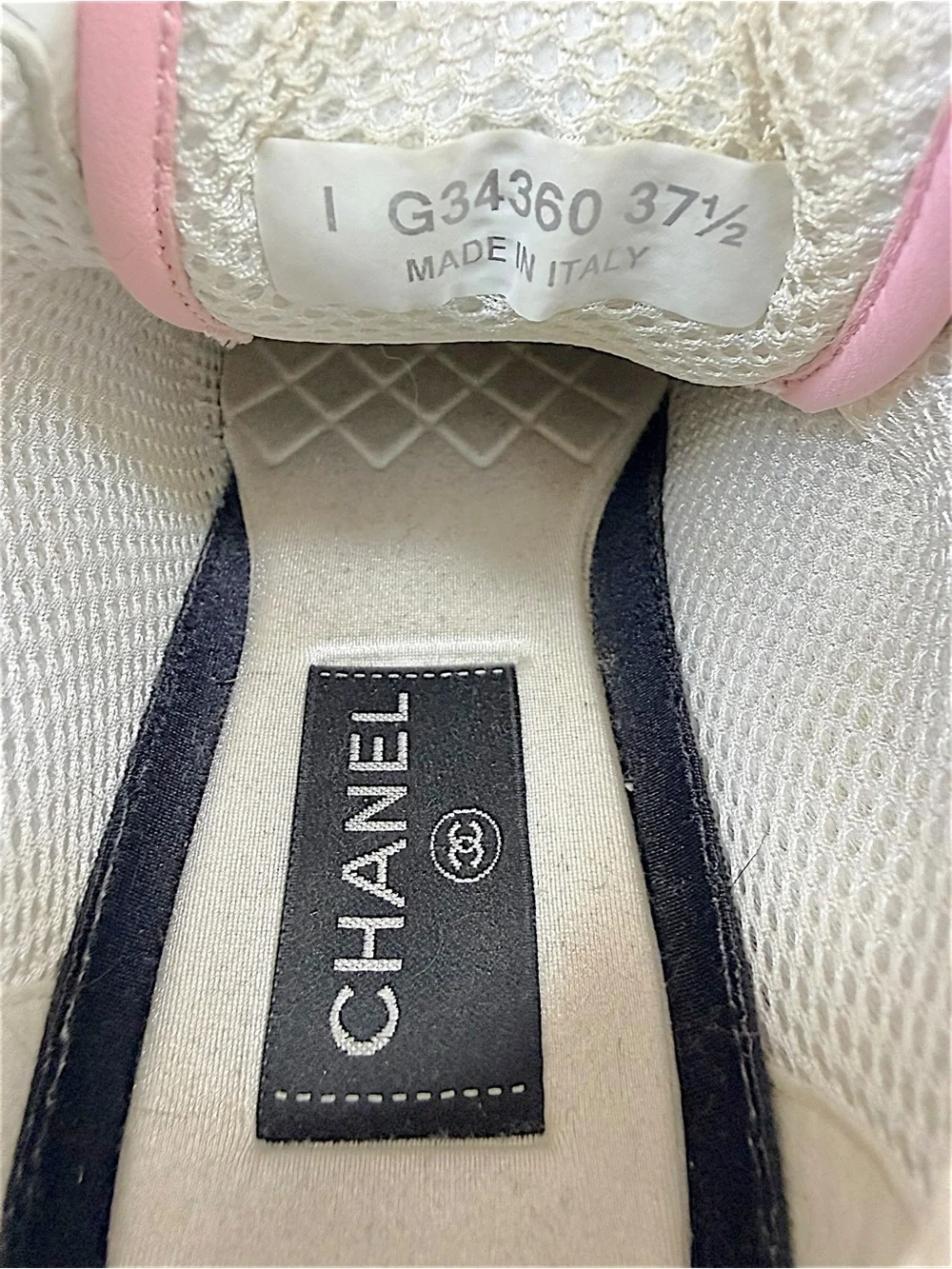 Chanel 2021 Pink Grey Tweed CC Sneakers 37.5